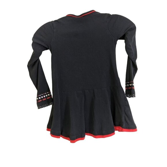 Nano Girls Red Black Dress 5 Embellished Pocket Bow Hearts Long Sleeve Artsy - Picture 4 of 7